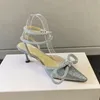 2022 فستان أزياء جديد أحذية المصممين الفاخرة في المساء ساتان القوس مضخات القوس 6.5 سم من الكريستالي