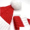 Party Hats Santa Hat Christmas Party Red White Sticke Winter Pom Beanie Caps Soft For Boys Girls Adts 371C3 Drop Delivery Home Gard DHR0X