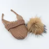 Bonnet / Crâne Caps Enfants Earflap Beanie Garçon Fille Hiver Laine Chapeau Véritable Fourrure Pompon Chaud Tricoté Bébé Enfants Pompon Bonnets Cap 221207