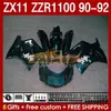 Volledige kuipen voor Kawasaki Ninja ZX 11 R 11R ZX11 R ZZR1100 ZX11R 90 91 92 BODY 164NO.104 ZZR 1100 CC ZX-11R ZZR ZZR-1100 1990 1990 1991 1992 ZX-11 R 90-92 ABS Fairing Kit Green Stock