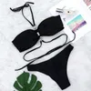 Reggiseni set Para Praia Halter Halter Push Up Bikini Set femmina Black Black Tankini Swimsuit 2022 Luxury Rhinestone Bikini Women Swimwear Bareding Abitaggio T221206