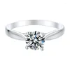 Anéis de cluster Anziw quatro pinos 925 prata esterlina moissanite diamante 5mm solitaire redondo casamento noivado mulheres jóias270c