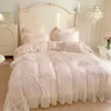 Ensembles de literie Eucalyptus Lyocell Housse de couette à volants Princesse Filles Blanc Rose Soyeux Lisse Refroidissement Drap de lit Taies d'oreiller