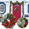 Decoratieve bloemen Kerstmiskrans 6 inch verlichte kabouters met timer gesimuleerde rode fruitbal rotan deur hangende huis