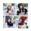 Beanie/Skull Caps 1 Setis2pcs Winter Knit Hat Set Skl Caps Gloves 2 -darm Suit dikke wol dames beanie sets stevige slouchy warm buitensoo dhgf2