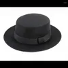 Boinas clásicas sombrero de copa plana para mujer fieltro ala ancha Fedora Laday Prok Pie Chapeu De Feltro Bowler Gambler 2022