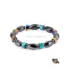 Bracelet de chakra de mode perlé Hommes Pierres biliaires noires Guérison Nce Perles Reiki Pierre d'hématite naturelle Yoga pour femmes Drop Livraison Jewel Dhqai