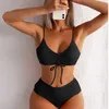 Beha's Sets COOBBU Hoge Cut Badpak Voor Meisjes Push Up Bikini Geribbelde Dames Badmode 2022 Print Biquini Braziliaans Badpak Beachwear T221206
