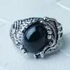 Cluster Rings Real S925 Silver Inlaid Authentic Natural Ink Sapphire Ring Male Faucet For Man And Woman Adjusting