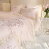 Ensembles de literie Eucalyptus Lyocell Housse de couette à volants Princesse Filles Blanc Rose Soyeux Lisse Refroidissement Drap de lit Taies d'oreiller