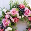 Dekorativa blommor konstgjorda v￥rkrans 15.7in Rose Berry Hydrangea Cluster Branch Inomhus utomhus vardagsrumsm￶te dekoration