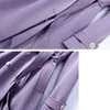 Women's Trench Coats Women Purple Double Breasted Long Coat Lapel Sleeve Slim Windbreaker With Belt Fashion Spring Autumn Outerwear