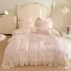 Ensembles de literie Eucalyptus Lyocell Housse de couette à volants Princesse Filles Blanc Rose Soyeux Lisse Refroidissement Drap de lit Taies d'oreiller