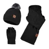 가을과 겨울 따뜻함 모자 스카프 장갑 3 피스 세트를위한 두꺼운 패션 니트 모자