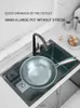 Kitchen Sink Large Nano 304 Stainless Steel Bowl Washbasin Household Thickened Under-counter Basin Side Drainage Workstation