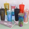 32 kleuren gevulde 24 oz bezaaid koude bekers met dekselstro dubbele ommuurde herbruikbare plastic tuimelaars 710 ml brandewijn diamant waterflessen durian koffiemok aangepast logo