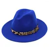 ベレー帽Mistdawn Women's Ladies Wool Blend Panama Hats Wide Brim Fedora Trilby Caps Leopard Leather Band