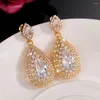 Dangle Earrings Huitan Bridal Wedding Gold Color Pear Cubic Zirconia Fashion Trendy Women's Drop Engagement Jewelry