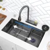 Évier à cascade en acier inoxydable 304 noir Undermount Single Bowl avec robinet pour la rénovation de la cuisine