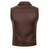 Gilets pour hommes Manteau en cuir usé vintage Veste authentique Gilet court mince pour hommes Revers de moto lourd