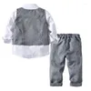 Clothing Sets Kids Boy Vest Wedding Waistcoats Shirt Suit Wholesale Toddler Formal Set Boys Costume Long Sleeve Outfit 2 3 4 5 6 Y