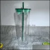 Tumblers 710ml 24oz de copo de copo de parede dupla de pl￡stico transparente com canecas de caf￩ da tampa verde preta ST WLL1327 Drop Drop Home Garden Kitc Dhxta