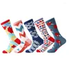 Men's Socks MYORED 5 Pair/lot Mens Cotton Colorful Maple Printed Argyle Wave Funny Party Gift Sock Birthday