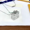 Europe America Fashion Trunk Locket Pendant Necklace Men Women Lady Silver-colour Metal Engraved V Initials Flower Sweater Chain M00527