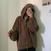 Kvinnors stickor Kvinnor Autumn Winter Twist dragkedja Huvtröja Rockar Stickad Cardigan Jacka överdimensionerad långärmad utkläder Teddy Coat Brown Brown