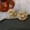 Stud Earrings French Vintage Disc Colored Glass Large Flower Women High-grade Temperament