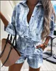 女性用トラックスーツスプリング長袖丸い穴刺繍ボタントップシャツバッグデザインソリッドカラーショーツセットサマーウィメンズ