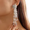 Fashion Long Tassel Simulated Pearl Dangle Earrings Big Crystal Bead Flower Petal Earrings for Women Wedding Jewelry Accessary