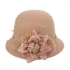 Beretas Señora Británica Carrera Fedora Fedora Winter Elegant Flower Linen Sun Capilla Vacacción Vacción ancha Cloche Cubo de cubo Sombreros