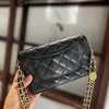 Bolso Cruzado Hombro Mensajero Embrague Sling Monedero Bolsos Diseñador de lujo para mujer Cadena de oro con cierre de metal Negro Pequeño Hardware antiguo 19 cm