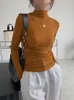 여자 T 셔츠 솔리드 모달 니트 여성 티셔츠 스프링 가을 2022 긴 슬리브 터틀넥 하단 미니멀리스트 세련된 탑 여성