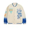 Men's Jackets Streetwear Baseball Graffiti Painting Jacket For Men Fleece Fashion Coat