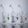 Fab Egg Hookahs Turbine Perc Bongs Heady Glass Water Pipes Purple Green Pink Bong Double Recycler Smoking Pipe 14mm Joint Small Hand Oil Dab Rigs With Bowl