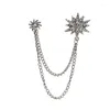 Broches moda coreana cristal Hexagonal estrella broche borla solapa alfileres insignia camisa Collar cadena joyería regalos para hombres Accesorios