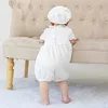 First Communion Robes Baptême Robe Baby Baby White White One-Pice Shorts avec un chapeau deux ensembles MQ9706