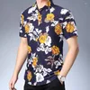 Camisas casuais masculinas vendendo masculino impressão floral de verão masculino roupas de manga curta vestido de moda