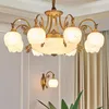 Chandeliers Luxurious Brass Ceiling Chandelier Lighting Natural Stone Hanging Lamp Pendant Copper Living Room El Hall Restaurant Decorate