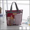 Förvaringspåsar Portable Mesh Transparent toalettartikelhandväska stor kapacitet kosmetiska väskor utomhus rese strandväska makeup tote 1863 v2 dr dhubc