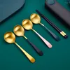 Dedding Sets Matte Gold 304 roestvrijstalen bestek set Dikke lepel lepel eetstokjes opbergdoos met hangende gat draagbaar reisgerei