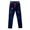 Byxa barns jeans flickor broderade rib tether denim barn rak full längd byxor 3 12t 221207