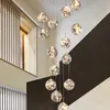 Современная спиральная лестница освещение люстры длинная люстра гостиная вилла кухня чердак стеклянный мяч светодиодные люстры