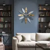 52cm Unique Wall Clock Nordic Style Leaf Pattern Mute Quartz Retro Silent Clock Brief Home Office Living Room Decor