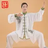 Vêtements ethniques 2pcs costume de kungfu chinois triditionnel Tai Chi ensemble Wushu Tang vêtements de pratique performance boucle de broderie en bambou unisexe