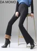 Women's Pants Capris winter thck warm high waist wide leg flare pants for women OL office skinny woman trousers 221207