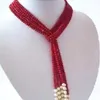 Fashion Jewelry 5mm Red Coral White Pearl Beads Original Halsband 50ich