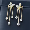 Dangle Earrings SINLEERY Sparkling Gold Silver Color Tassel Butterfly Flowers For Women Cubic Zirconia Pearls Jewelry 2022 ES414 SSK